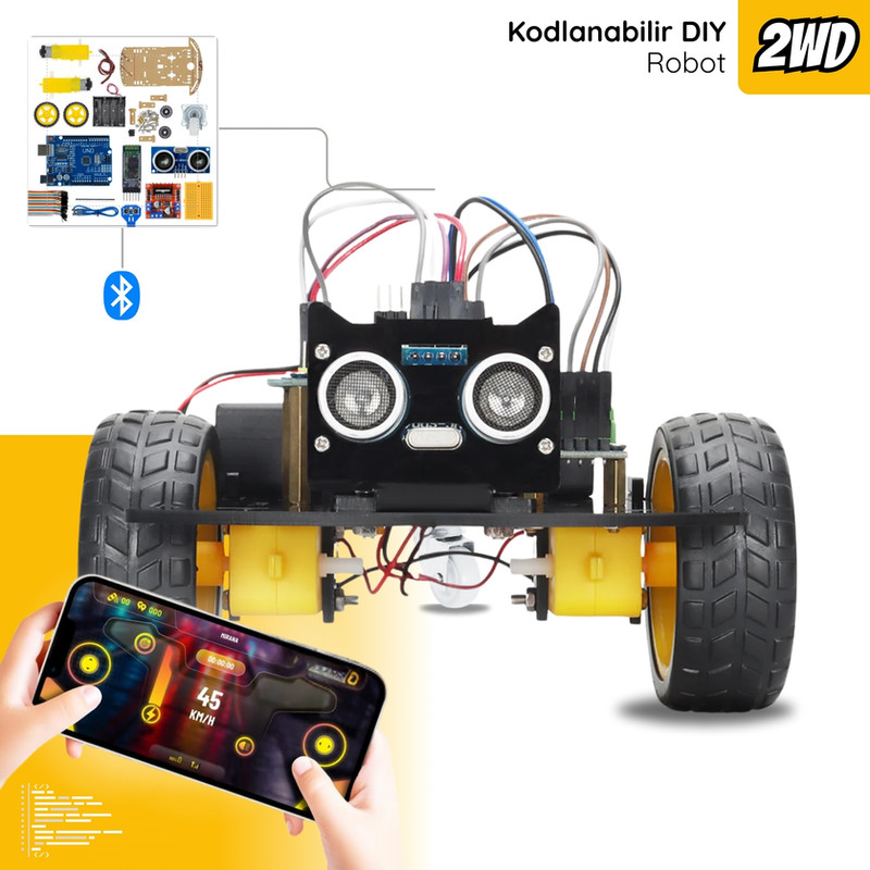 Arduino Uyumlu 2 Teker Robot Araba Kodlama Seti 2WD-BLE (Kutulu ve E-Kitaplı)
