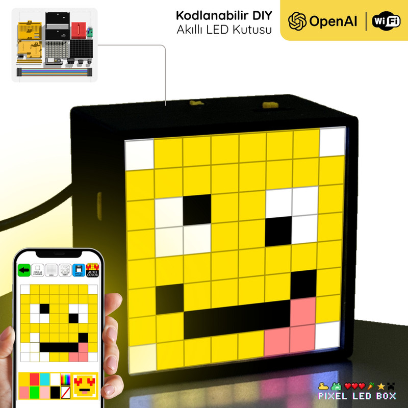 LEDBOX: Yapay Zekalı, İnternete Bağlı Sese Duyarlı Pixel Art LED Kutusu Kodlama Seti